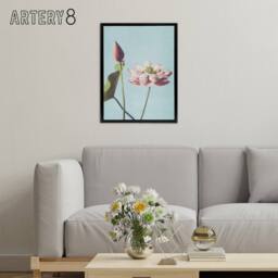 "Artery8 Pink Lotus Flower Blooms Framed Canvas Wall Art Print Ogawa Kazumasa in Blue - Size: W12"" x H16""" - thumbnail 3