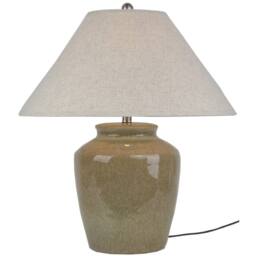 Wyld Haus Rocamadour Ceramic Table Lamp with Tapered Linen Shade in Green - thumbnail 2