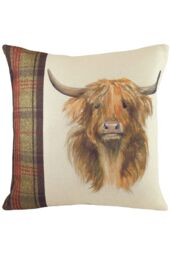 Evans Lichfield Hunter Highland Cow Hand-Painted Watercolour Printed Cushion - Size: 43 cm x 43 cm - thumbnail 1