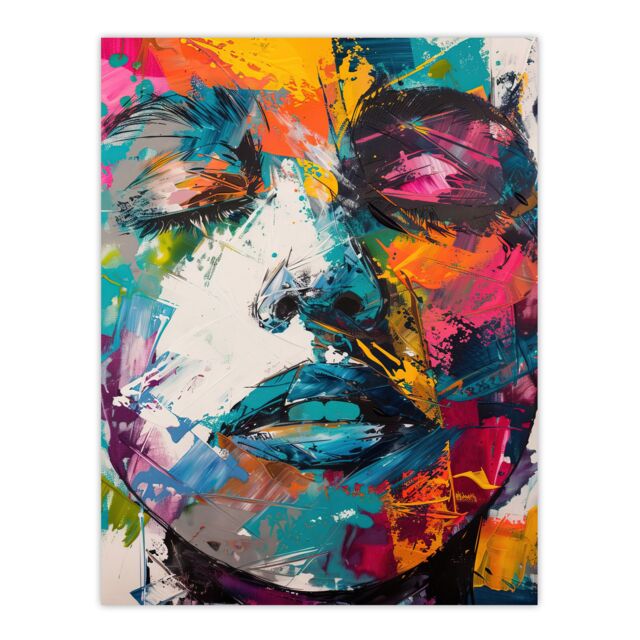 "Artery8 Woman Face Colourful Portrait Oil Painting Wall Art Print - Size: W12"" x H16""" - image 1