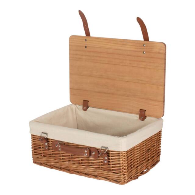 Red Hamper Double Steamed White Lined Willow Picnic Basket with Pinewood Lid - Size: Small - image 1