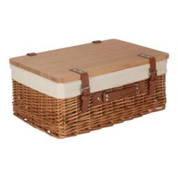 Red Hamper Double Steamed White Lined Willow Picnic Basket with Pinewood Lid - Size: Small - thumbnail 4