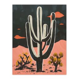 "Artery8 Wall Art Print Saguaro Cactus Pink Grey Desert Landscape Poster - Size: W24"" x H32""" - thumbnail 1