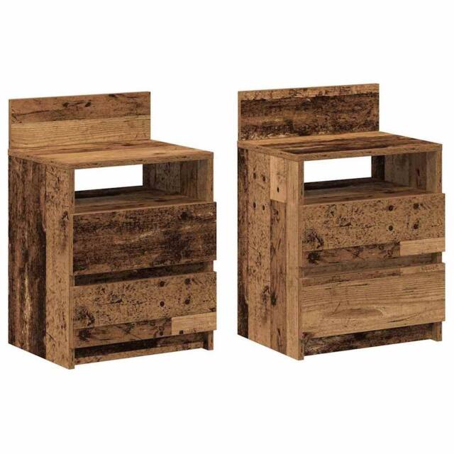 Berkfield Home Bedside Cabinets 2 pcs with 2 Drawers Old Wood 40x33x60 cm in Brown - Size: 40 x 33 x 60 cm - image 1