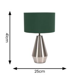 ValueLights Jax Brushed Chrome Dimmable Touch Table Lamp with Fabric Drum Shade & LED Bulb in Bottle Green - thumbnail 6