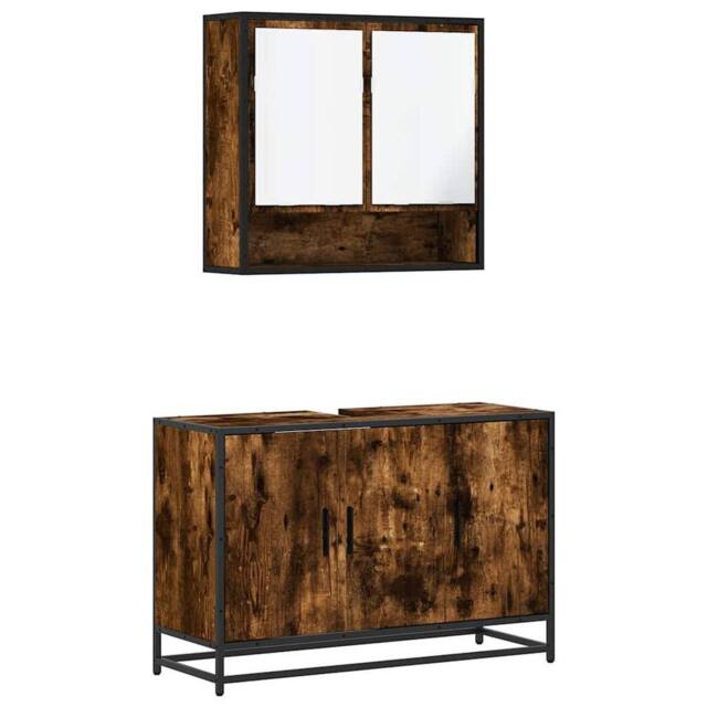 Berkfield Home 2 Piece Bathroom Furniture Set Smoked Oak Engineered Wood in Brown - image 1