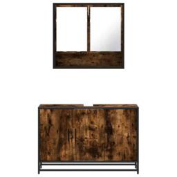 Berkfield Home 2 Piece Bathroom Furniture Set Smoked Oak Engineered Wood in Brown - thumbnail 5