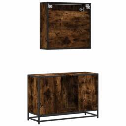 Berkfield Home 2 Piece Bathroom Furniture Set Smoked Oak Engineered Wood in Brown - thumbnail 7