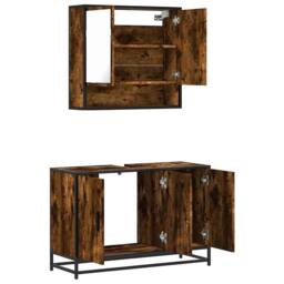 Berkfield Home 2 Piece Bathroom Furniture Set Smoked Oak Engineered Wood in Brown - thumbnail 8