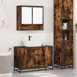 Berkfield Home 2 Piece Bathroom Furniture Set Smoked Oak Engineered Wood in Brown - thumbnail 3