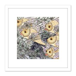 Artery8 Nienhuis Fish Seaweed Tile Design Pattern Photo 8X8 Inch Square Wooden Framed Wall Art Print Picture with Mount in White - thumbnail 1