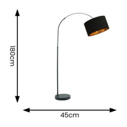 ValueLights Louis Black Arched Curved Floor Lamp with Black & Metallic Gold Inner Shade - thumbnail 4