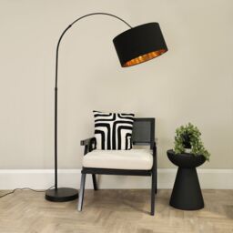 ValueLights Louis Black Arched Curved Floor Lamp with Black & Metallic Gold Inner Shade - thumbnail 3