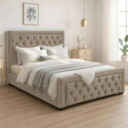 Bed Time UK Naples Bed Frame with Chesterfield Floor Standing Headboard & FB in Cream - Size: Double - thumbnail 1
