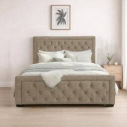 Bed Time UK Naples Bed Frame with Chesterfield Floor Standing Headboard & FB in Cream - Size: Double - thumbnail 2