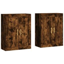 Berkfield Home Wall Mounted Cabinets 2 pcs Smoked Oak Engineered Wood in Brown - thumbnail 1