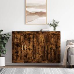 Berkfield Home Wall Mounted Cabinets 2 pcs Smoked Oak Engineered Wood in Brown - thumbnail 2