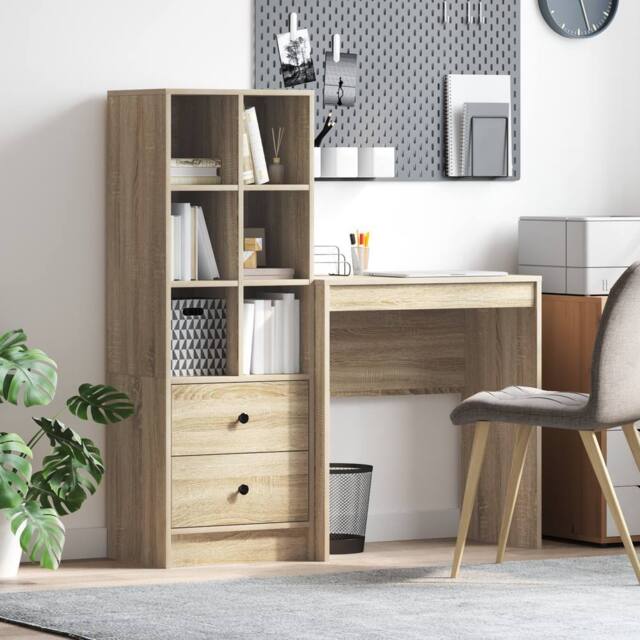 Berkfield Home Desk with Storage Sonoma Oak Engineered Wood in Beige - image 1