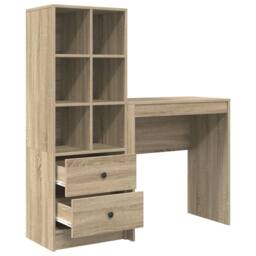Berkfield Home Desk with Storage Sonoma Oak Engineered Wood in Beige - thumbnail 6
