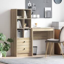 Berkfield Home Desk with Storage Sonoma Oak Engineered Wood in Beige - thumbnail 1