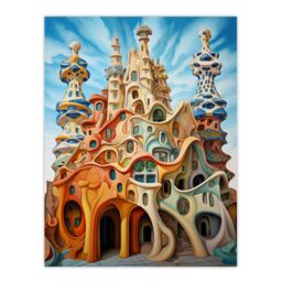 "Artery8 Antoni Gaudi Style Orange Pink Blue Architecture Artwork Large Wall Unframed Art Poster Print Thick Paper 18X24 Inch - Size: W18"" x H24""" - thumbnail 1