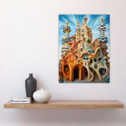 "Artery8 Antoni Gaudi Style Orange Pink Blue Architecture Artwork Large Wall Unframed Art Poster Print Thick Paper 18X24 Inch - Size: W18"" x H24""" - thumbnail 4