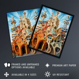 "Artery8 Antoni Gaudi Style Orange Pink Blue Architecture Artwork Large Wall Unframed Art Poster Print Thick Paper 18X24 Inch - Size: W18"" x H24""" - thumbnail 2