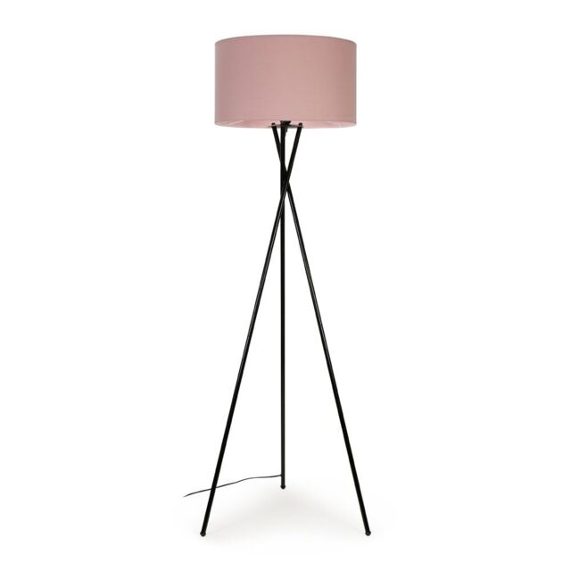ValueLights Camden Black Metal Tripod Floor Lamp with Blush Pink Drum Lamp Shade in Dusty Pink - image 1
