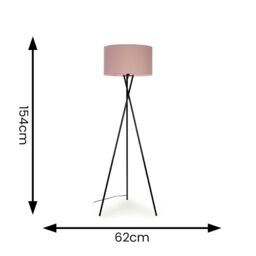 ValueLights Camden Black Metal Tripod Floor Lamp with Blush Pink Drum Lamp Shade in Dusty Pink - thumbnail 7
