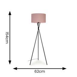 ValueLights Camden Black Metal Tripod Floor Lamp with Blush Pink Drum Lamp Shade in Dusty Pink - thumbnail 5