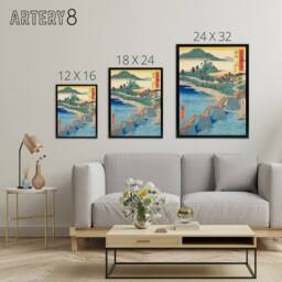 "Artery8 Iwakuni Kintai Bridge Framed Canvas Japanese Wall Art Print in Blue - Size: W12"" x H16""" - thumbnail 4