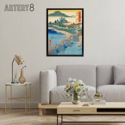 "Artery8 Iwakuni Kintai Bridge Framed Canvas Japanese Wall Art Print in Blue - Size: W12"" x H16""" - thumbnail 3