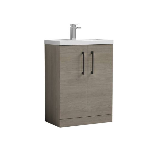 Balterley Bathroom Vanity Basin Unit, Black Handles, 600mm, Mid Oak in Brown - image 1