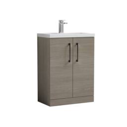 Balterley Bathroom Vanity Basin Unit, Black Handles, 600mm, Mid Oak in Brown