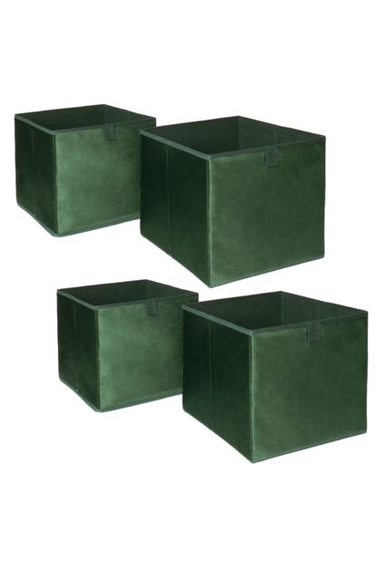 OHS Pack of 4 Matte Velvet Cube Storage Boxes in Dark Green - image 1