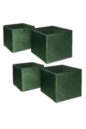 OHS Pack of 4 Matte Velvet Cube Storage Boxes in Dark Green