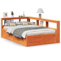 Berkfield Home Bookcase Bed without Mattress Wax Brown 120x190cm Solid Wood Pine - Size: 120x190 cm - thumbnail 1