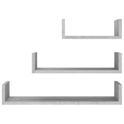 Berkfield Home Wall Display Shelves 3 pcs Grey Sonoma Engineered Wood - thumbnail 1