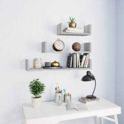 Berkfield Home Wall Display Shelves 3 pcs Grey Sonoma Engineered Wood - thumbnail 2