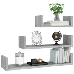 Berkfield Home Wall Display Shelves 3 pcs Grey Sonoma Engineered Wood - thumbnail 5