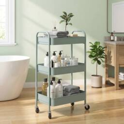 STILVORA Blue Steel Storage Trolley with Three Baskets