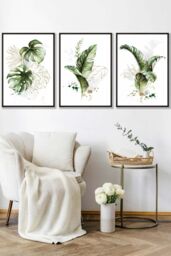 ARTZE Framed Green & Gold Botanical Leaves Framed Wall Art - Large in Black - Size: W53 cm x H73 cm x D20mm - thumbnail 1