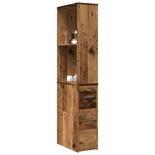 Berkfield Home Narrow Bathroom Cupboard with Wheels Old Wood Engineered Wood in Brown - image 1