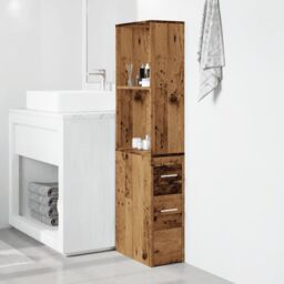 Berkfield Home Narrow Bathroom Cupboard with Wheels Old Wood Engineered Wood in Brown - thumbnail 3