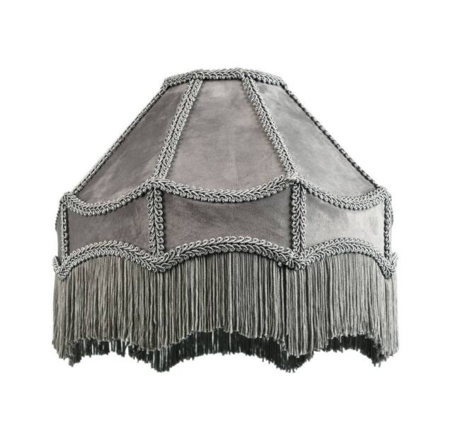 Happy Homewares Traditional Victorian Empire Soft Velvet Lamp Shade with Lengthy Tassels in Grey - Size: 12 inches - image 1