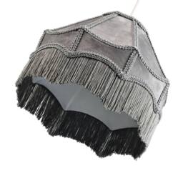 Happy Homewares Traditional Victorian Empire Soft Velvet Lamp Shade with Lengthy Tassels in Grey - Size: 12 inches - thumbnail 3
