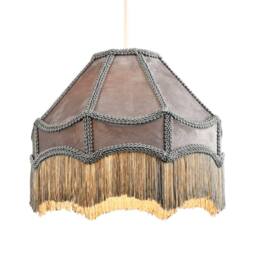 Happy Homewares Traditional Victorian Empire Soft Velvet Lamp Shade with Lengthy Tassels in Grey - Size: 12 inches - thumbnail 2