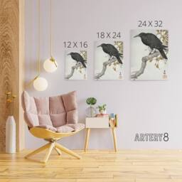 "Artery8 A Crow & The Full Moon Canvas Wall Art Print Ohara Koson in Grey - Size: W18"" x H24""" - thumbnail 4