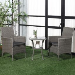 OUTSUNNY 3PC Rattan Furniture Bistro Set Garden Table Chairs Patio Outdoor in Light Grey - thumbnail 1
