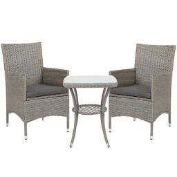 OUTSUNNY 3PC Rattan Furniture Bistro Set Garden Table Chairs Patio Outdoor in Light Grey - thumbnail 2
